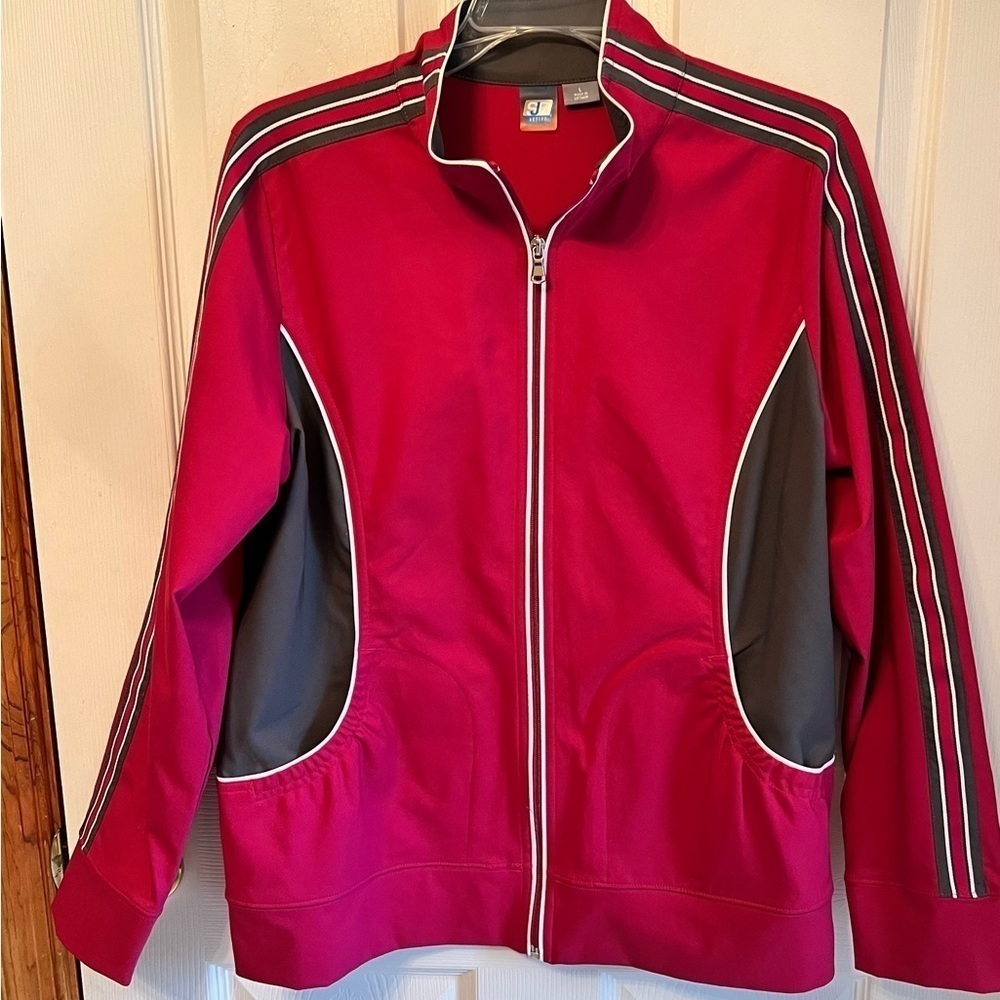 SJB Active Womens LG Red Long Sleeve Full Zip Striped Sleeves Active Jacket